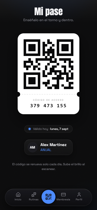 La app de A21 mostrando el pase de acceso diario